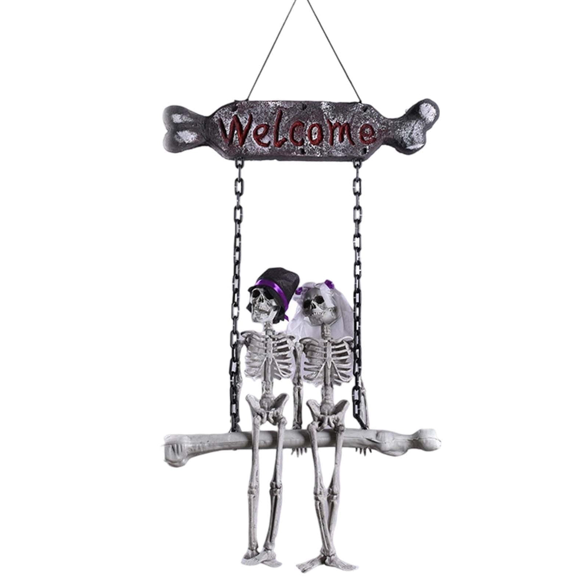Life Size Halloween Skeleton Decor - Hanging Skeleton Couple Figurine with Realistic Bone Details Spooky Wedding Theme Decorations for Front Door, Porch, Living Room, Bedroom Halloween Party