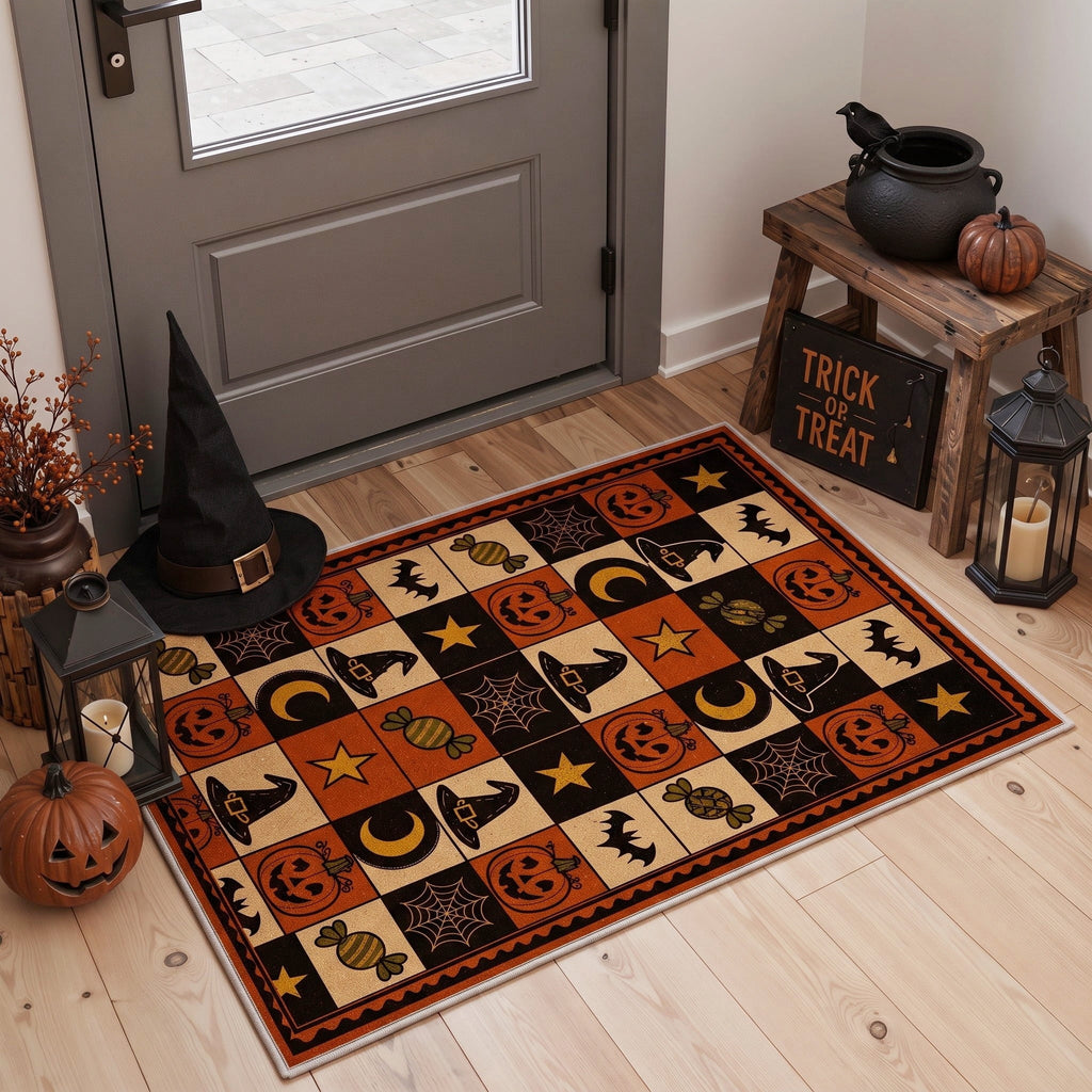 GENIMO 2'x3' Halloween Doormat, Washable Non Slip Soft Gothic Castle Outdoor Door Mat for Front Door Covered Porch Patio Entryway, Antique Gold