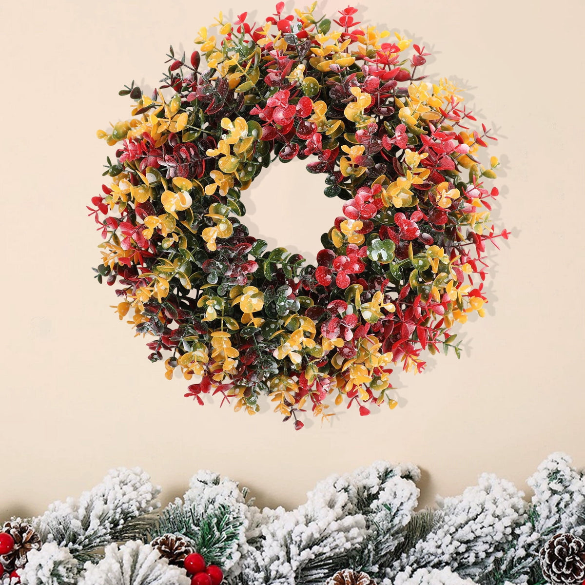 Btomtd 15" Handcrafted Rattan Wreath for Christmas Decoration, Versatile Hanging Wreath for Door Wall or Window, Mall Display Garland, Thanksgiving Halloween Wreaths, A