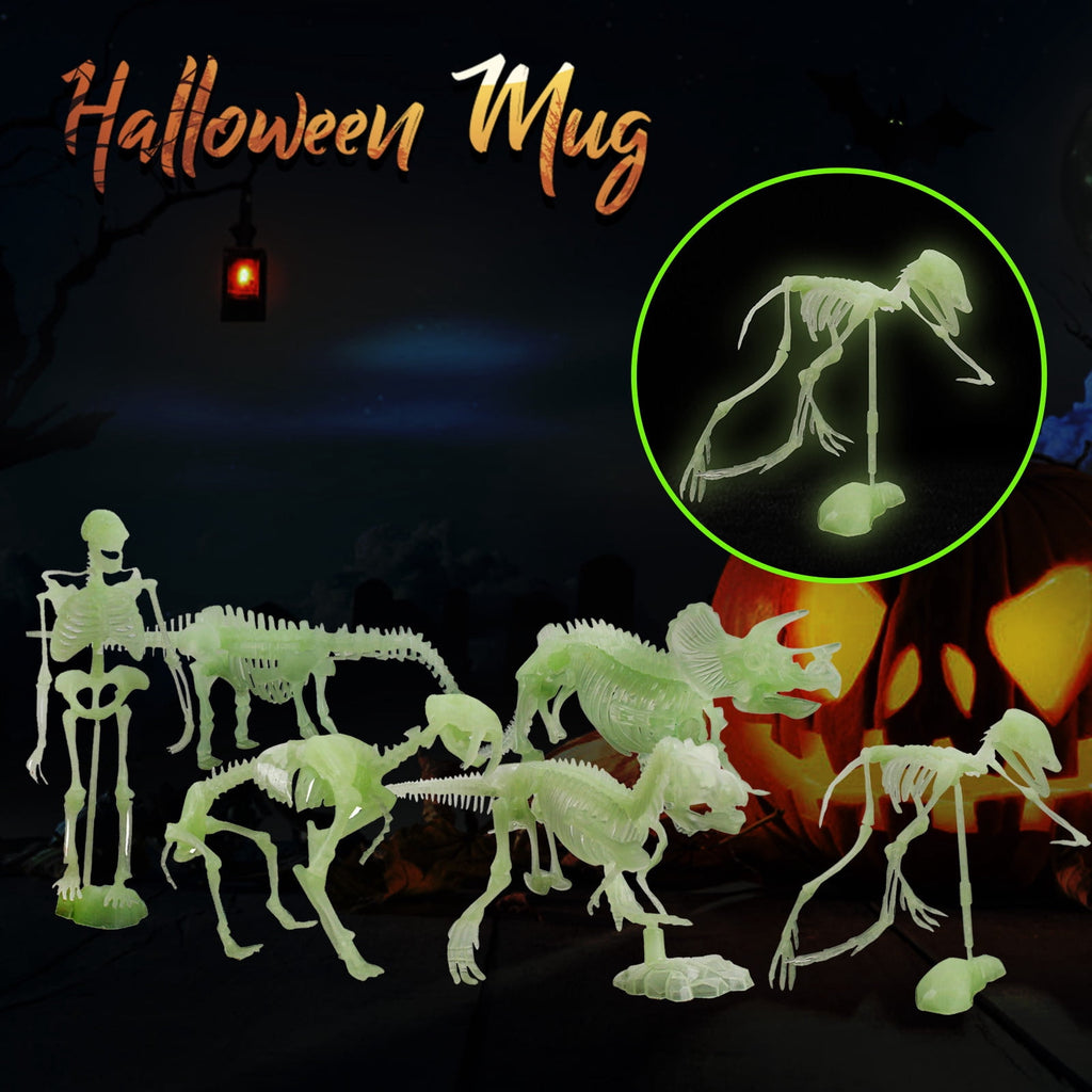 Gqtwoy 6Pcs Noctilucent Dinosaur Human Skeleton Model, Glow-in-the-Dark Skull Toy for Halloween Party, Spooky Bones Decor for Home & Office, Ideal for Haunted House & Holiday Decorations