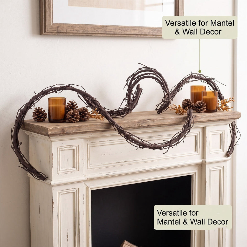 BiFandian Artificial Flexible Tree Branch, Brown Faux Garland Twig Rattan Decoration for Home Wall Fireplace, Halloween Decorations Indoor Outdoor Wreaths for Mantel, Staircase, Doorway