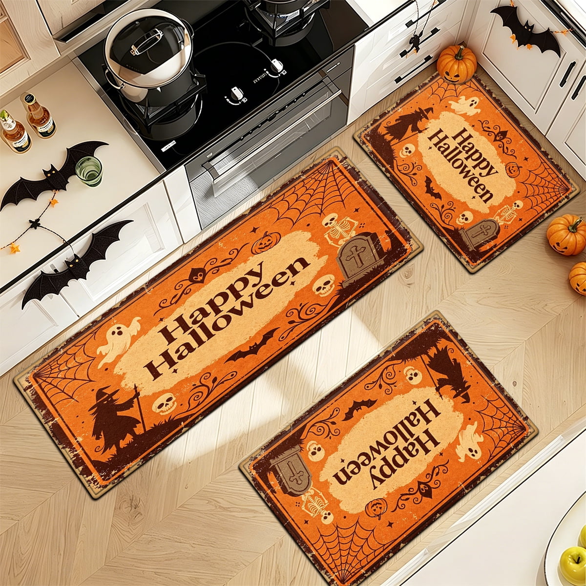 YIMEIS Halloween Orange Pumpkin Lantern Soft Non-slip 1Pc Flannel Mat and Kitchen Rugs,16''x24'',for Bathroom Entryway Bedroom