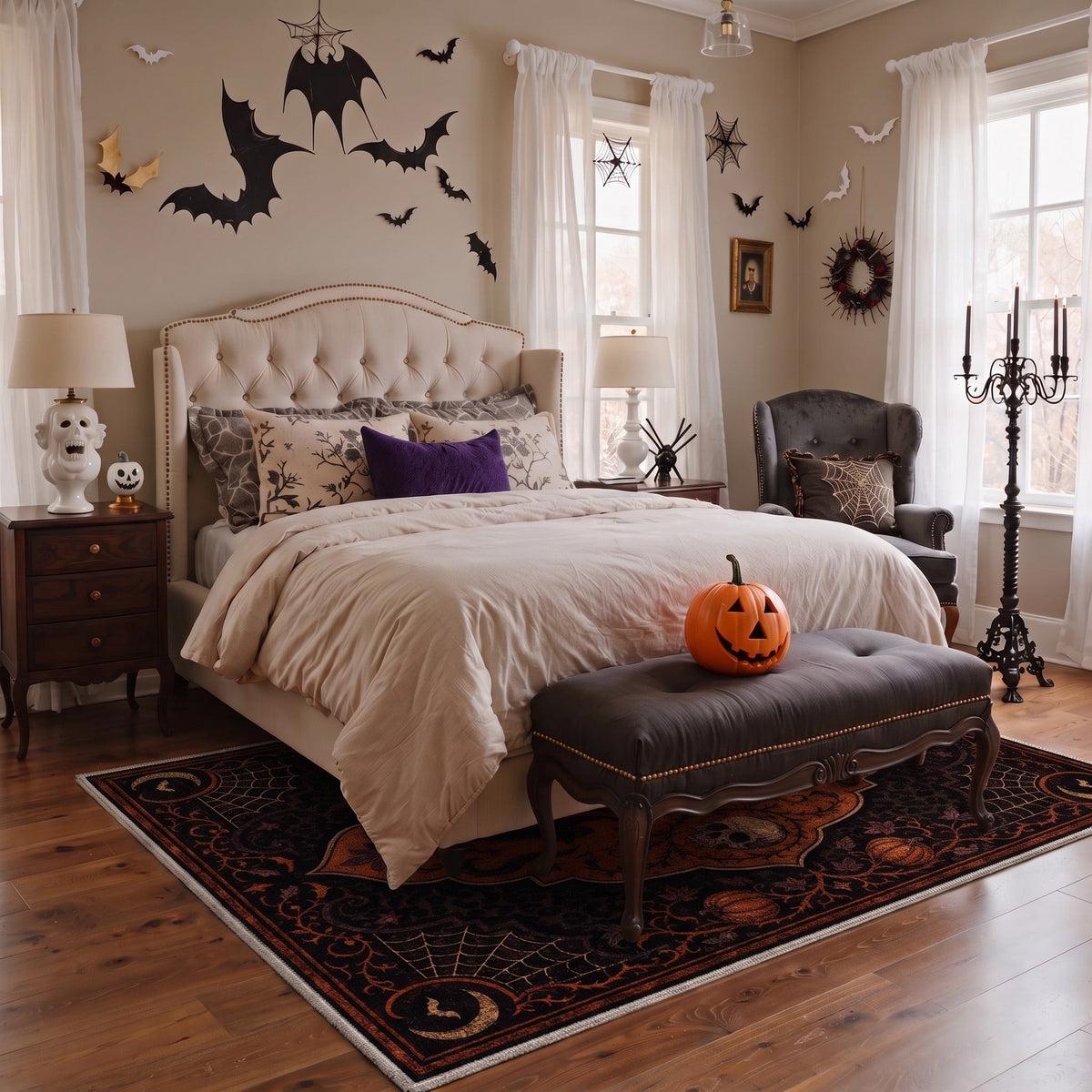 KUETH 3'x5' Halloween Machine Washable Area Rug, Non-Slip Rugs for Living Room, Bedroom and Dining Room, Orange