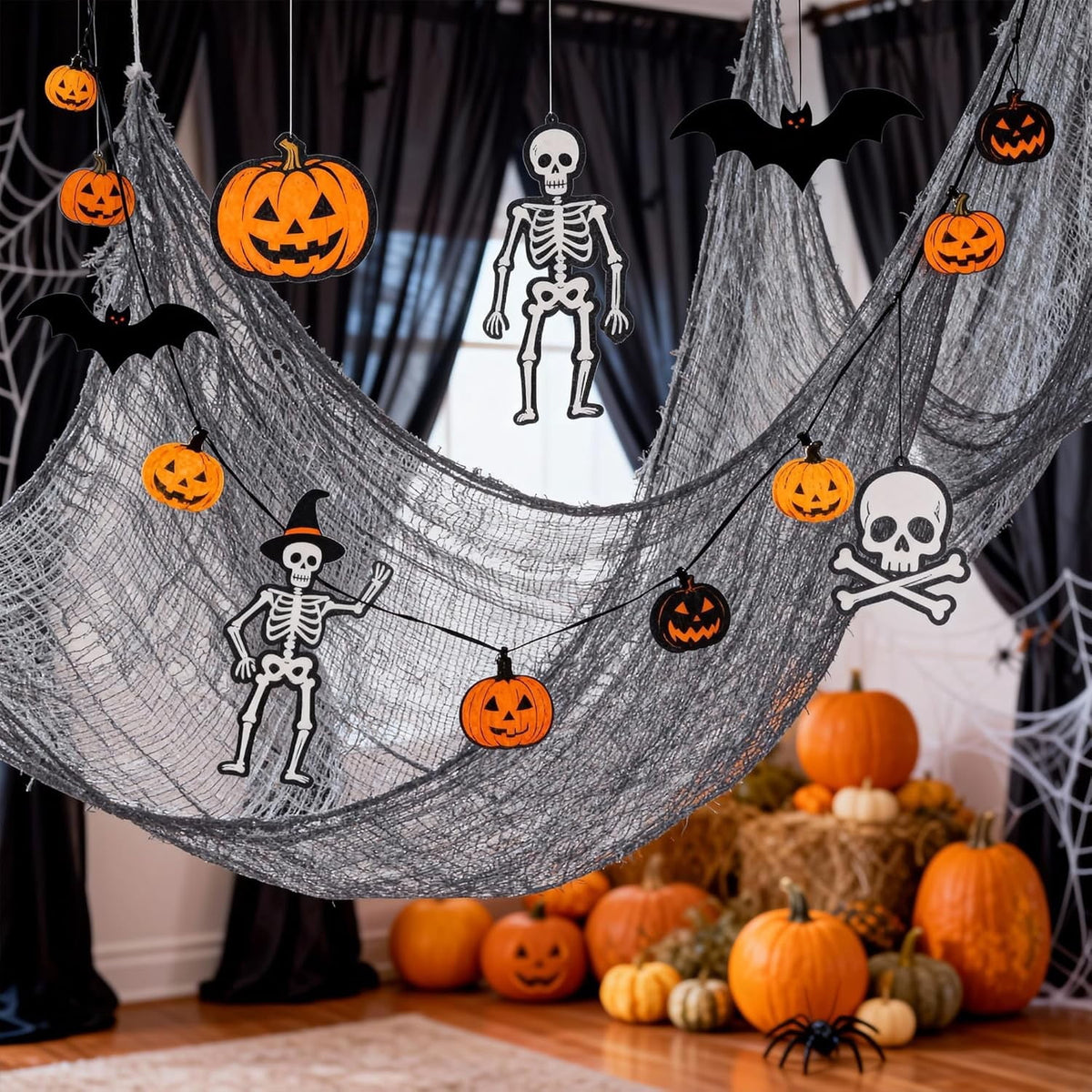CQHVKQ 5 Pack of Halloween Creepy Gauze Cloth Decoration Set, Indoor Outdoor Black Scary Halloween Gauze Tapestry Decor, Spooky Decorations for Home, Yard, Haunted House & Party Supplies, 72" x 30"