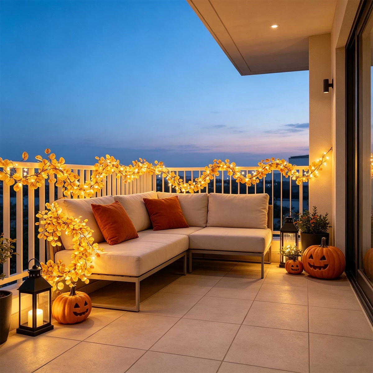 Chmadoxn 78.74" Halloween Thanksgiving Maple Leaf Garland with Mini Pumpkins & Berries, Artificial Fall Leaves Vine for Mantel Staircase Porch, Autumn Harvest Hanging Home Decor