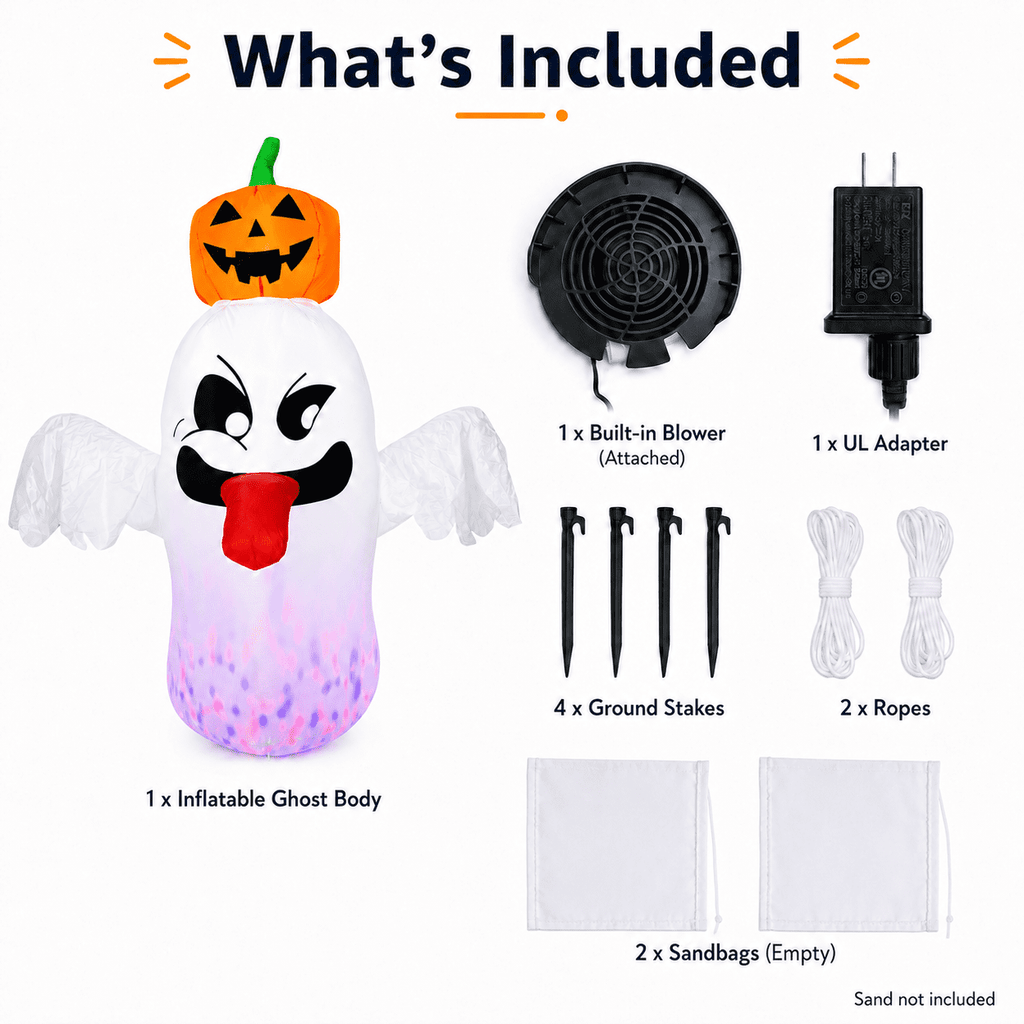 BEEPRINCESS 6 FT Halloween Inflatable Ghost with Pumpkin Head, Light-Up RGB LED Blow Up Yard Decoration