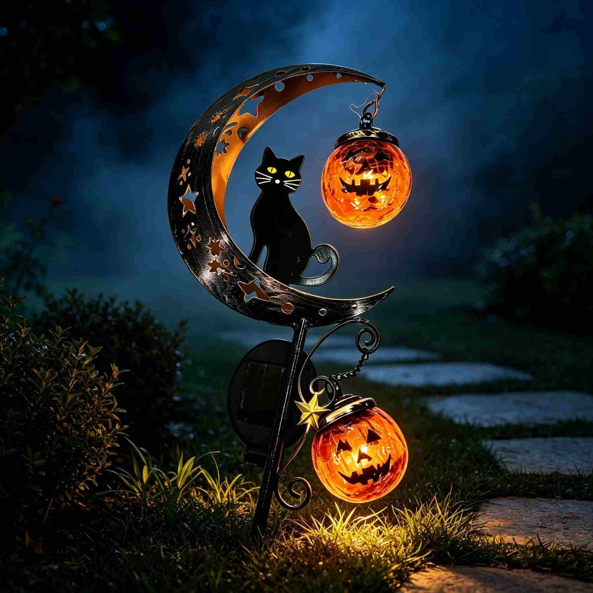Halloween Solar Garden Stake Light,Metal Hanging Pumpkin Lantern Waterproof for Yard Lawn Proch