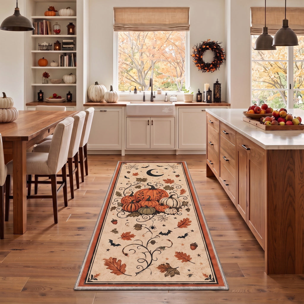 GENIMO 5'x7' Halloween Area Rug for Living Room, Washable Non Slip Soft Vintage Pumpkin Indoor Rug for Bedroom Dining Room Home Office, Antique Moss