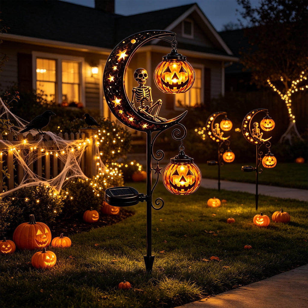 Halloween Solar Garden Stake Light,Metal Hanging Pumpkin Lantern Waterproof for Yard Lawn Proch
