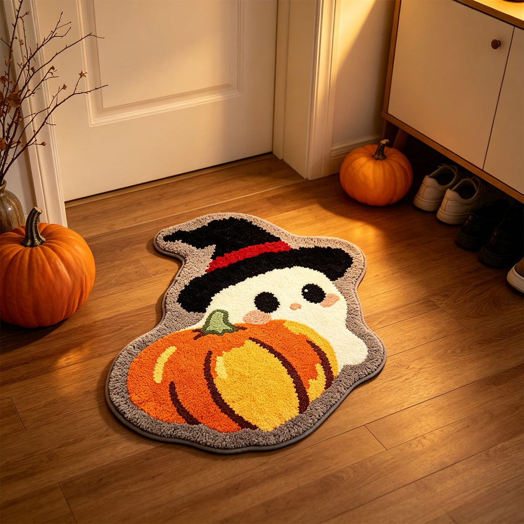Halloween Bath Mat Ghost Multicolor Irregular Mat 27.56x17.72in Polyester Skidproof & Absorbent for Bathroom Entryway Living Room Halloween Door Mat by MPOISVA