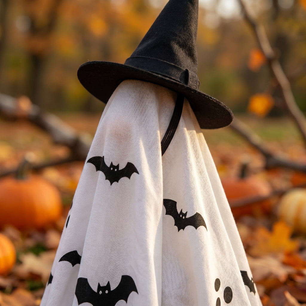 Halloween Ghost Porch Goose Outfit Fits 23 Inch Cement Lawn Goose Statue Pumpkin Face Ghost Costume with Matching Witch Hat for Fall Outdoor Garden Yard Patio Holiday Decor