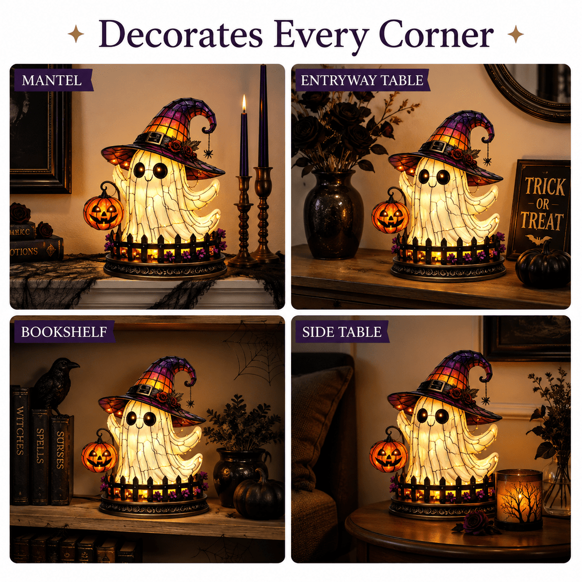 Diceymbol 11.81 Inch Halloween Ghost Night Light, Witch Hat Ghost Lamp with Jack O Lantern, Halloween Decorations Indoor for Table Mantel Party Decor
