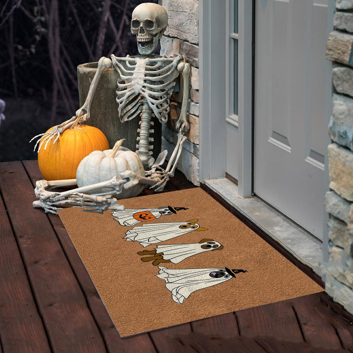Olilia Halloween Ghost Dog Rug Dog Doormat, Gift for Dog Lovers, Housewarming Gift, Printed Polyester Doormat for Indoor and Outdoor Entryway Floors, Size 15.7x23.6 Inch.