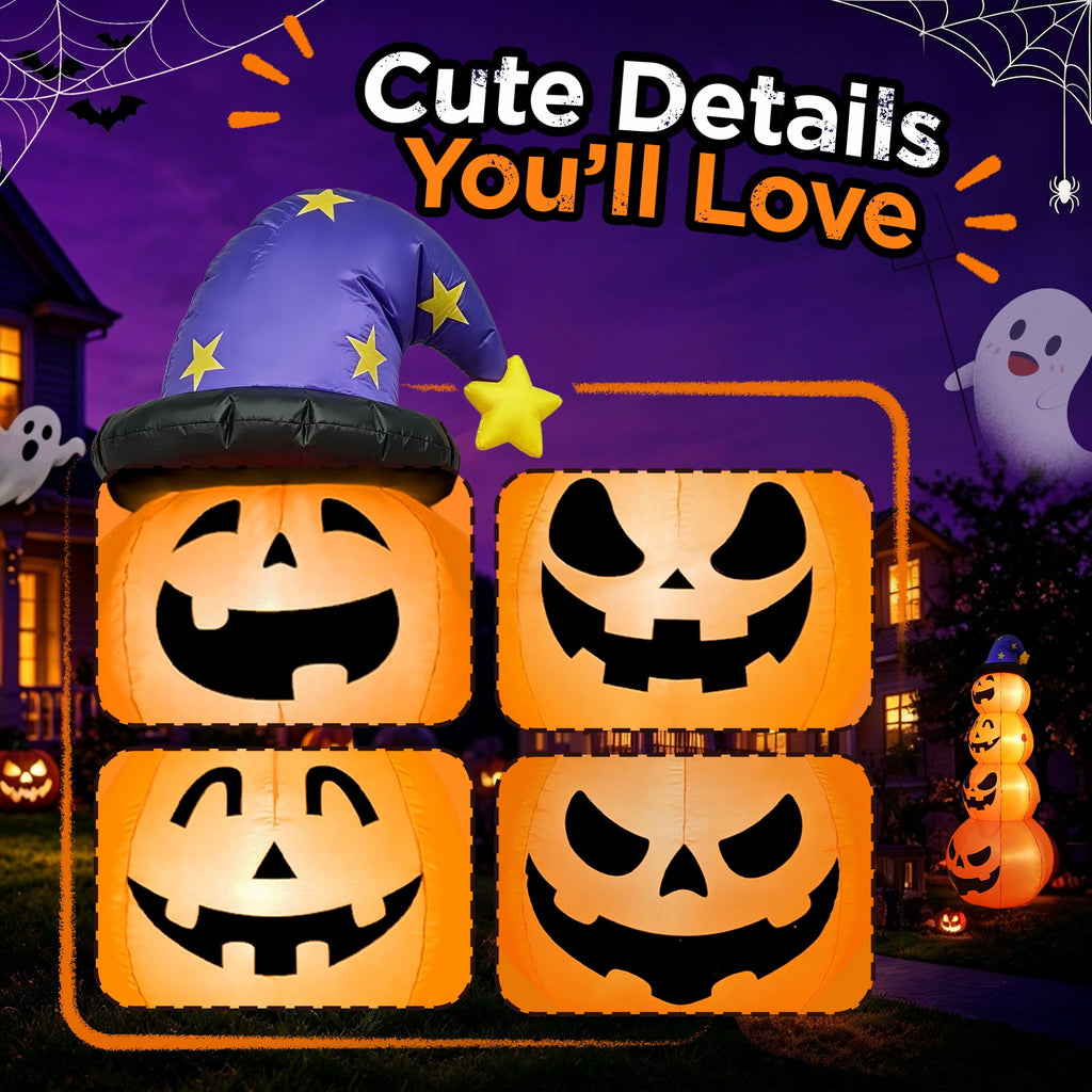Goosiay 8ft Halloween Inflatable, Stacked Pumpkins with Witch Hat and Built-in LED Lights, Outdoor Blow up Yard Decor for Lawn, Garden, Porch and Halloween Party, Orange