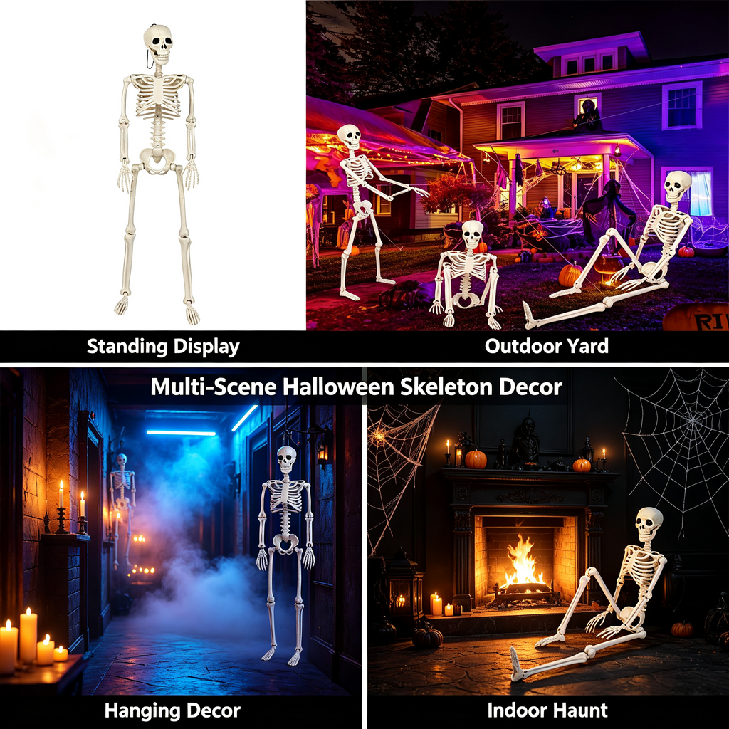 Plastic Posable Skeleton Model, 35.43in Halloween Skeleton Outdoor Decorations with Movable Joints for Escape Rooms, and Classrooms, Beige