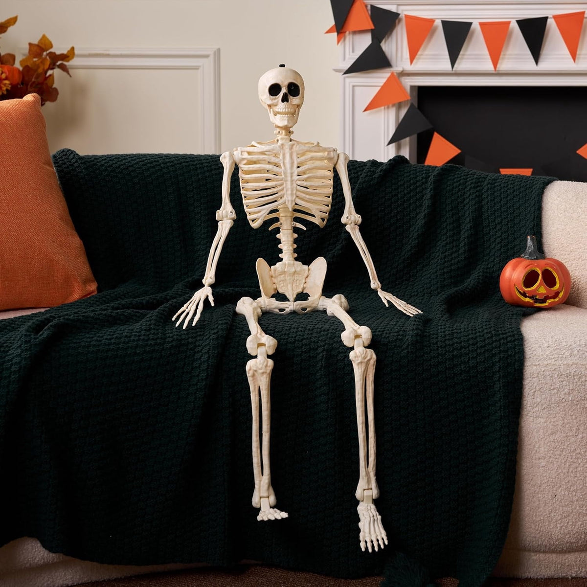 Joyfy 2 Pcs 24 Inch Halloween Skeleton Decor,2 FT Posable Skeleton Halloween Prop for Haunted House Indoor Outdoor Decoration Spooky Decor,Full Body with Movable Joints for Halloween Decoration