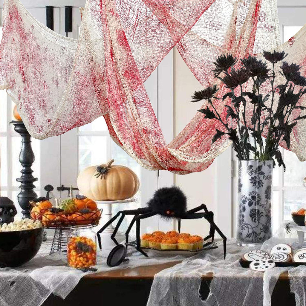 TETOU 5 Packs 30×72inch Black Creepy Cloth Halloween Decorations,Creepy Spooky Fabric Cloth for Halloween Party Gothic Haunted House Props Indoor Outdoor Decor