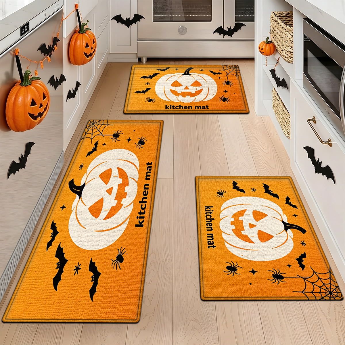 YIMEIS Halloween Orange Ghost Pumpkin Black Cat 1Pc Flannel Mat & Kitchen Rugs,Soft Non-slip,16''×24'' Inches,for Entryway Bathroom