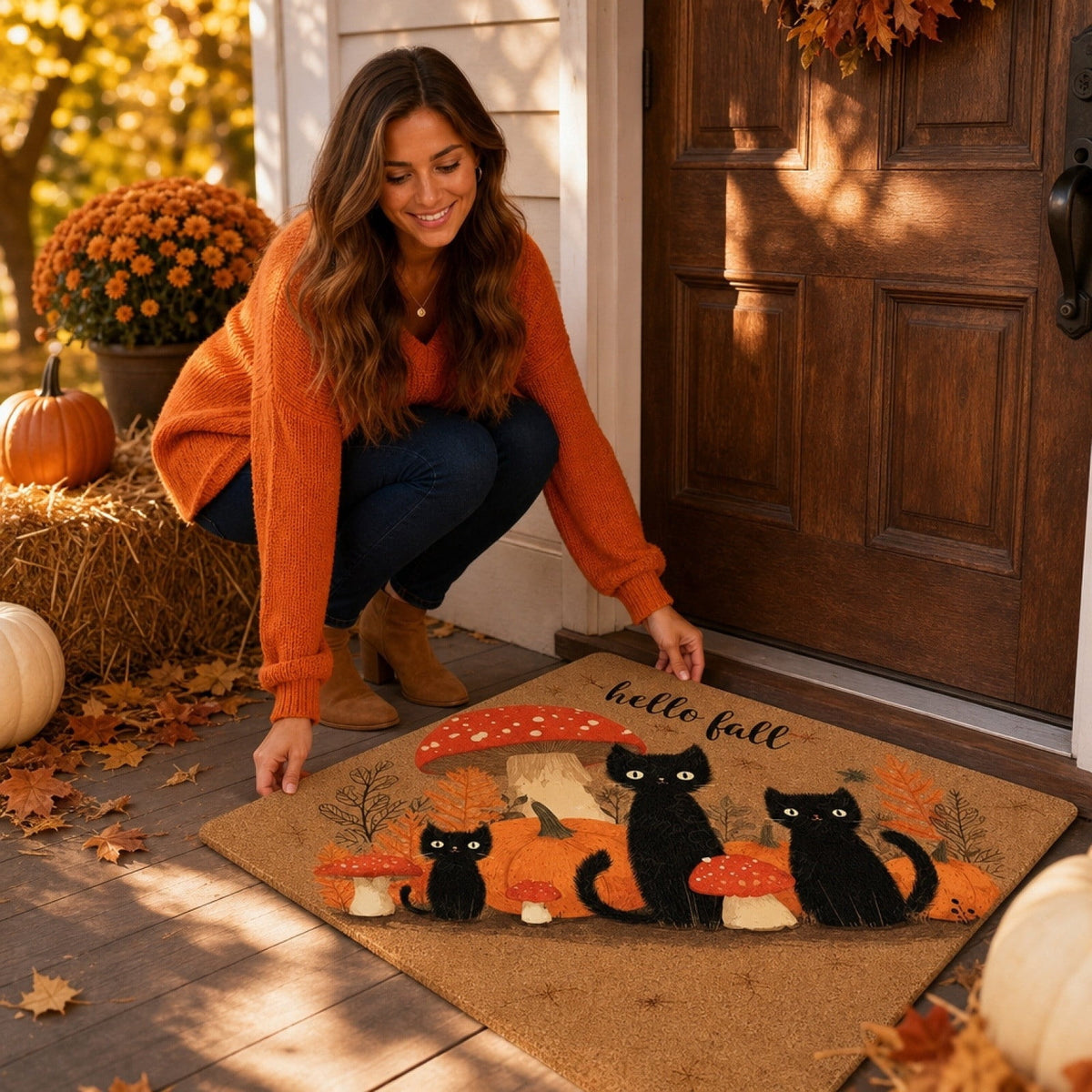Halloween Dog Door Mat 16x24", Golden Retriever Ghost Pumpkin Welcome Rug for Porch, Halloween Outdoor Decorations