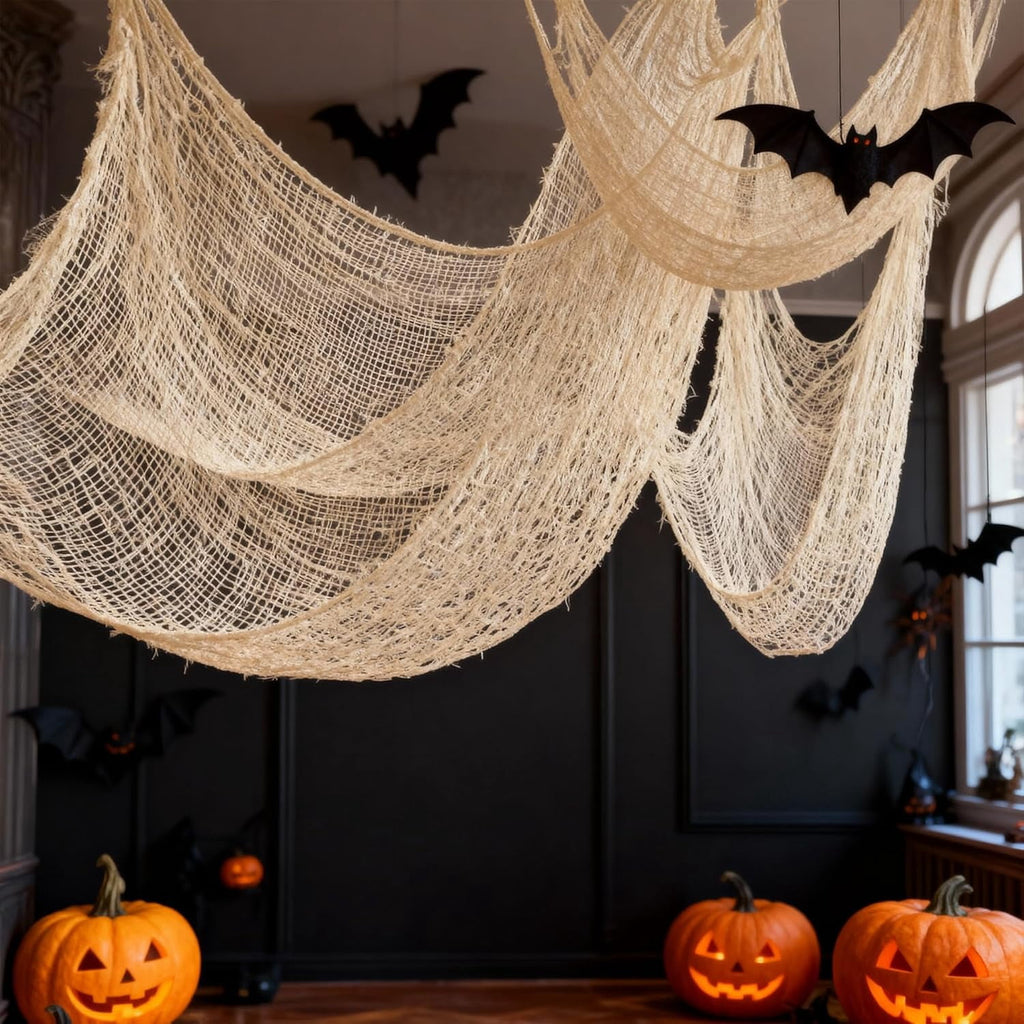 CQHVKQ 5 Pack of Halloween Creepy Gauze Cloth Decoration Set, Indoor Outdoor Black Scary Halloween Gauze Tapestry Decor, Spooky Decorations for Home, Yard, Haunted House & Party Supplies, 72" x 30"