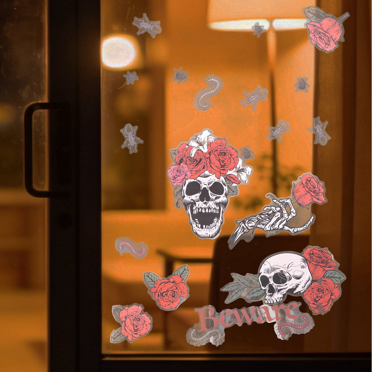 Skulls and Roses Window Clings, Multicolor, 11.75" x 17", Halloween by Way To Celebrate