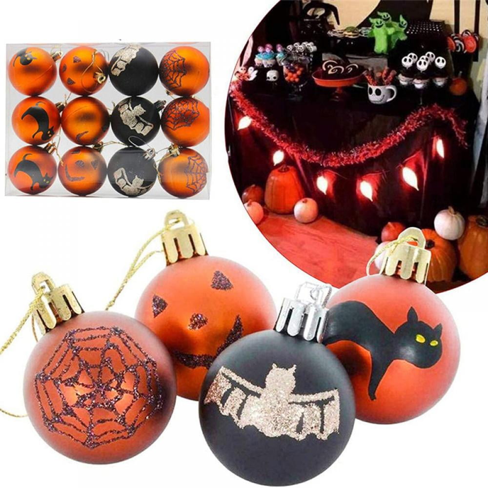 12pcs Halloween Hanging Balls Halloween Pumpkin Bat Spider Web Ball for Halloween Wreath Ornaments and Party Decoration