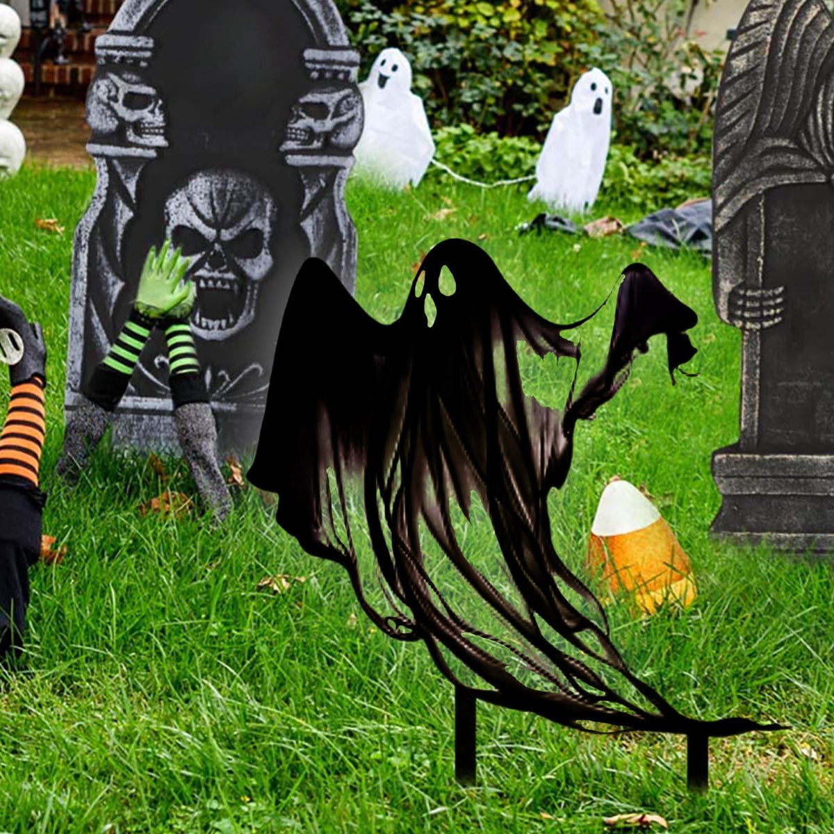 Halloween Drifting Ghost Ground Stake Metal Stake for Garden and Courtyard Decor