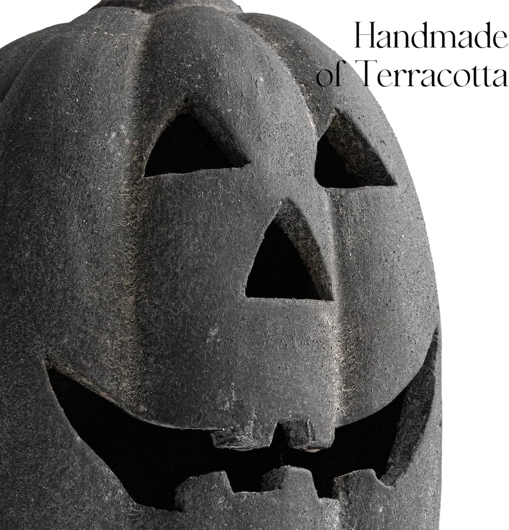 Halloween Decorations - 5.9" Black Handmade Resin Jack O Lantern Pumpkin Fall Decor, Indoor Outside Gothic Festival House Centerpiece Decoration for Table Garden Living Room Mantel