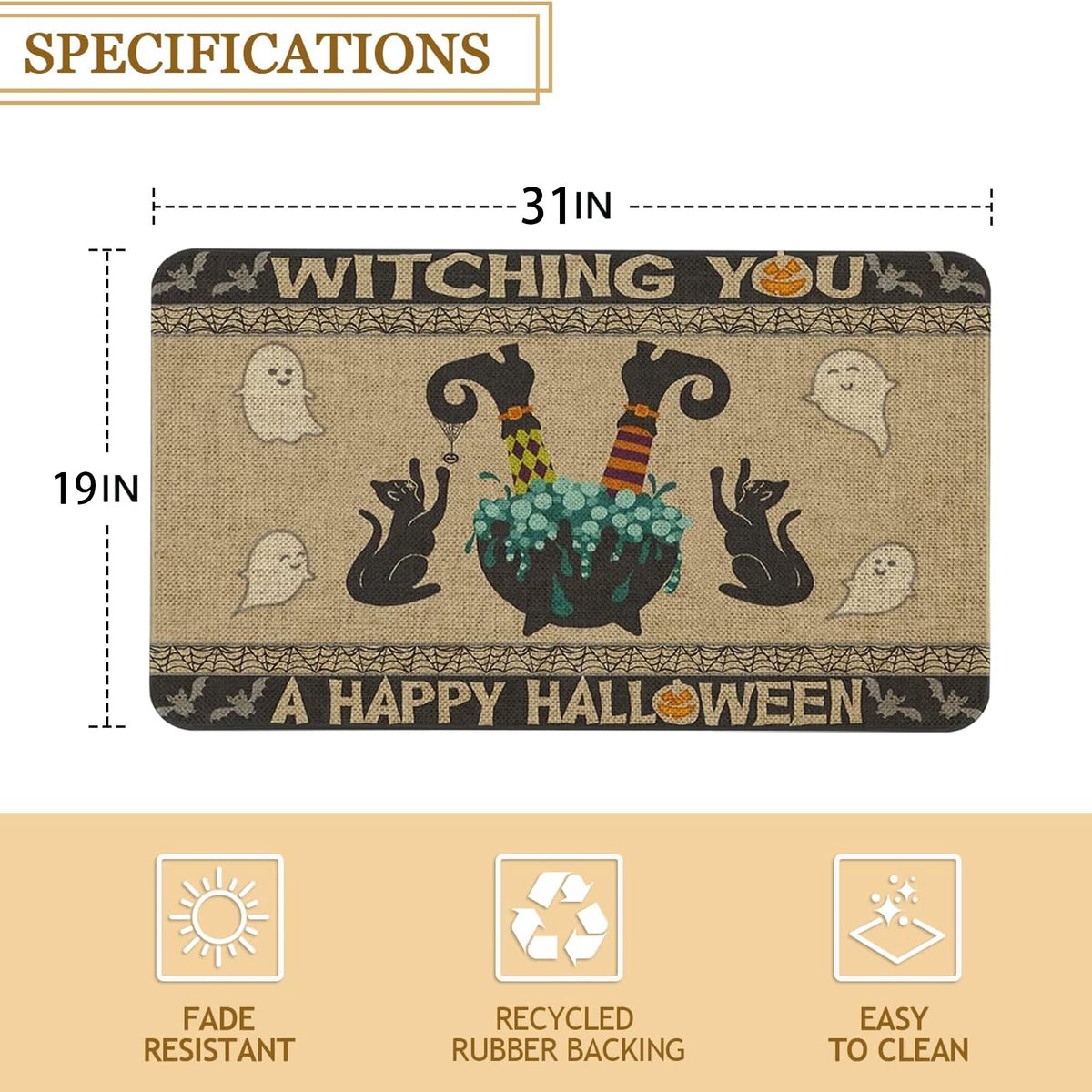 BOOHIT Halloween Door Mat 31x19 Inch Indoor Outdoor Entrance Floor Home Decoration (Witch Feet)