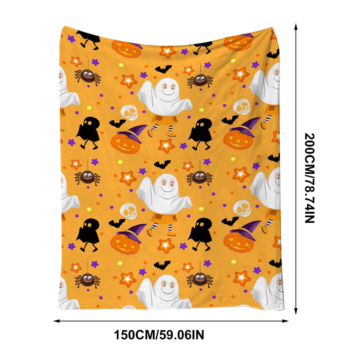Halloween blanket,Halloween Print Throw Blanket Flannel Soft Cozy Decorative Nap Blanket with Ghost Pumpkin Skull for Office Bedroom Sofa Camping Travel(100x150cm/39x59 Inch),Black
