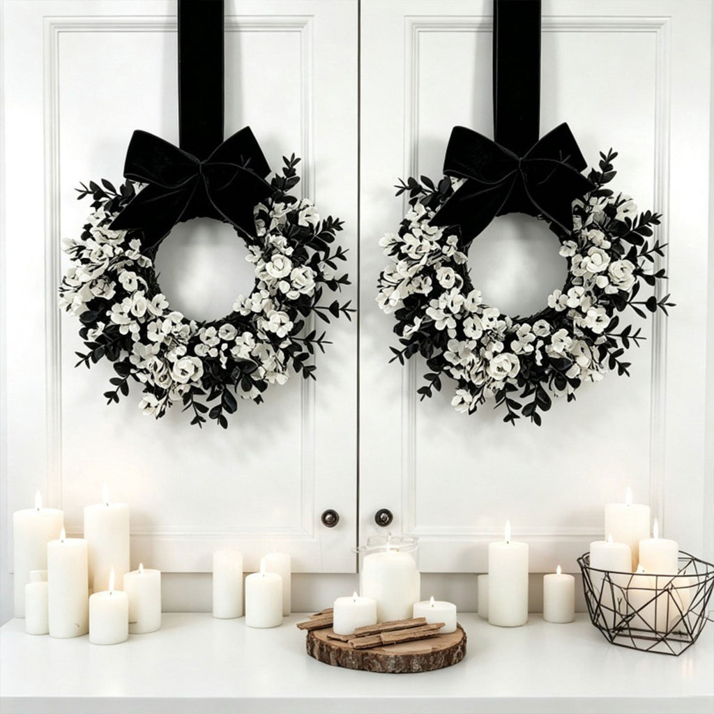 Halloween Star Shaped Bow Wreath for Window Door Display, Autumn Festival Artificial Wreath Decor