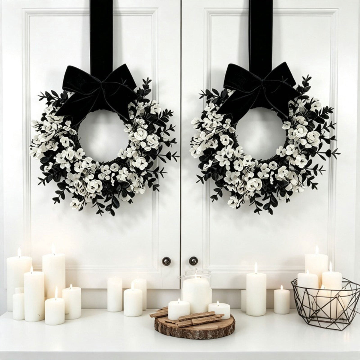 Halloween Star Shaped Bow Wreath for Window Door Display, Autumn Festival Artificial Wreath Decor