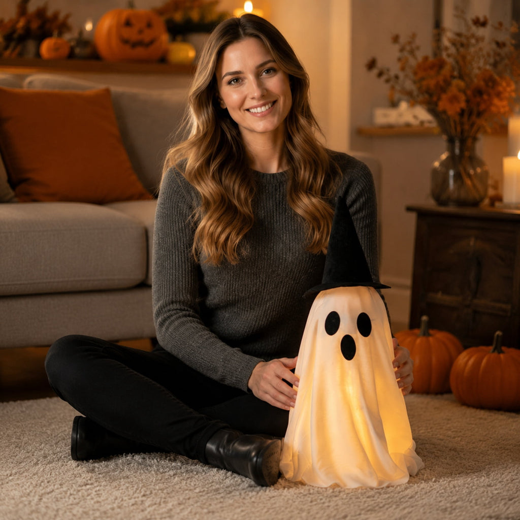 Halloween Decorations Indoor Light Up Ghosts with Bow, Easy to Assemble Light Up Spooky Ghosts Decoration Halloween Party Decorations for Porch Yard Mantel Home