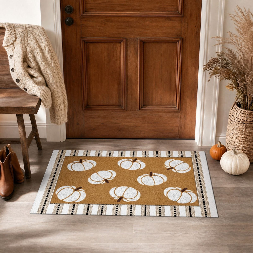 Halloween Dog Door Mat 16x24", Golden Retriever Ghost Pumpkin Welcome Rug for Porch, Halloween Outdoor Decorations