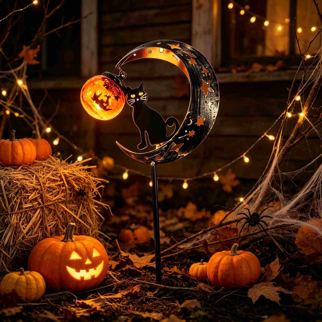 Halloween Solar Garden Stake Light,Metal Hanging Pumpkin Lantern Waterproof for Yard Lawn Proch