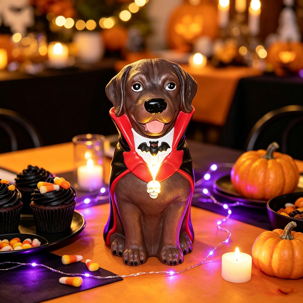 2026 New Halloween Light‑Up French Bulldog Figurine, Shark Outfit Dog Statue with Glowing Pumpkin, Waterproof Resin Table Holiday Decorations, Cute Spooky Halloween Decorations for Porch Yard Home