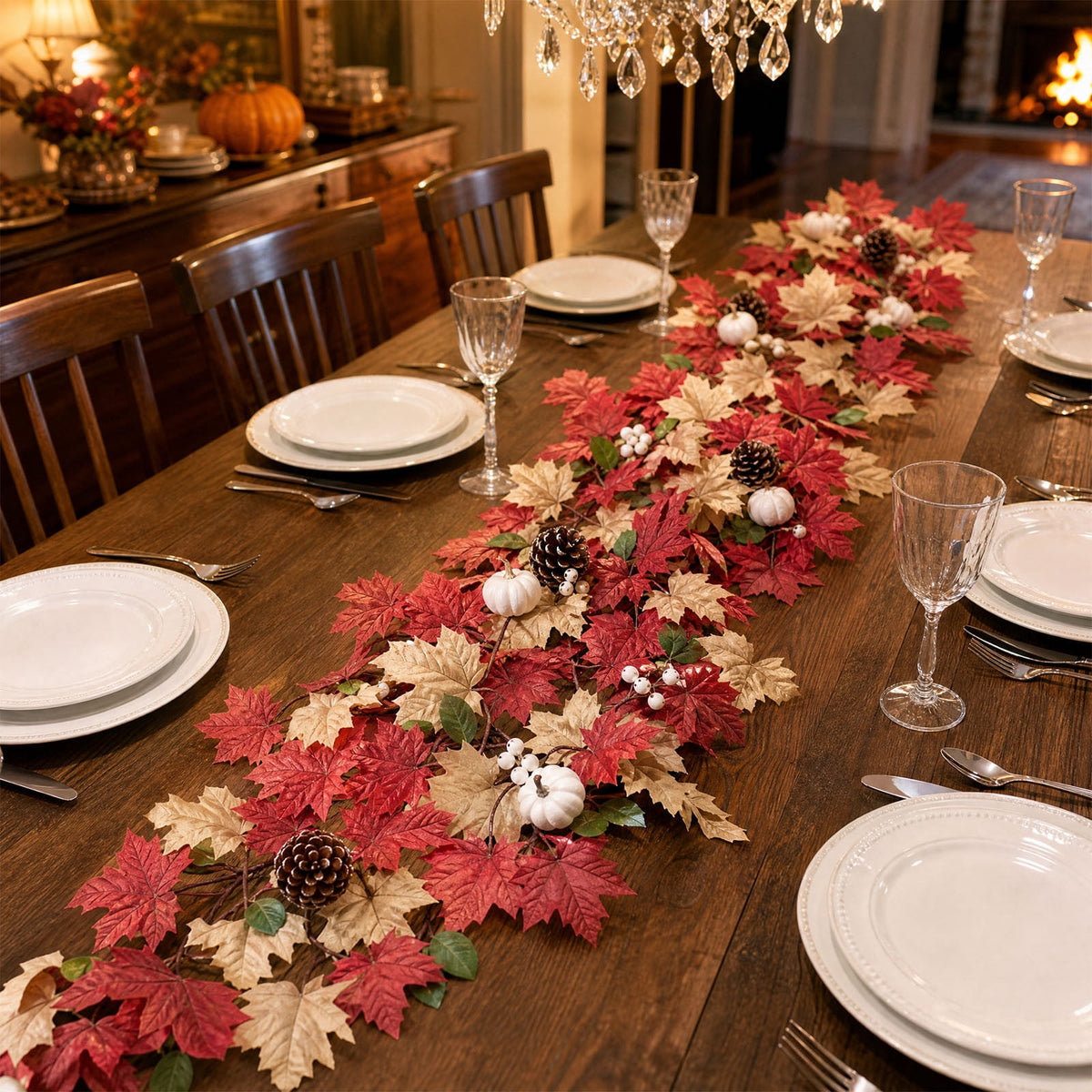 SPOORYYO 2Pcs Fall Maple Leaves Stems for Vase, Artificial Autumn Fake Leaves Decor, Maple Leaf Bushes Shrubs for Thanksgiving Halloween Home Farmhouse Table Centerpiece, 12.99" x 7.87"