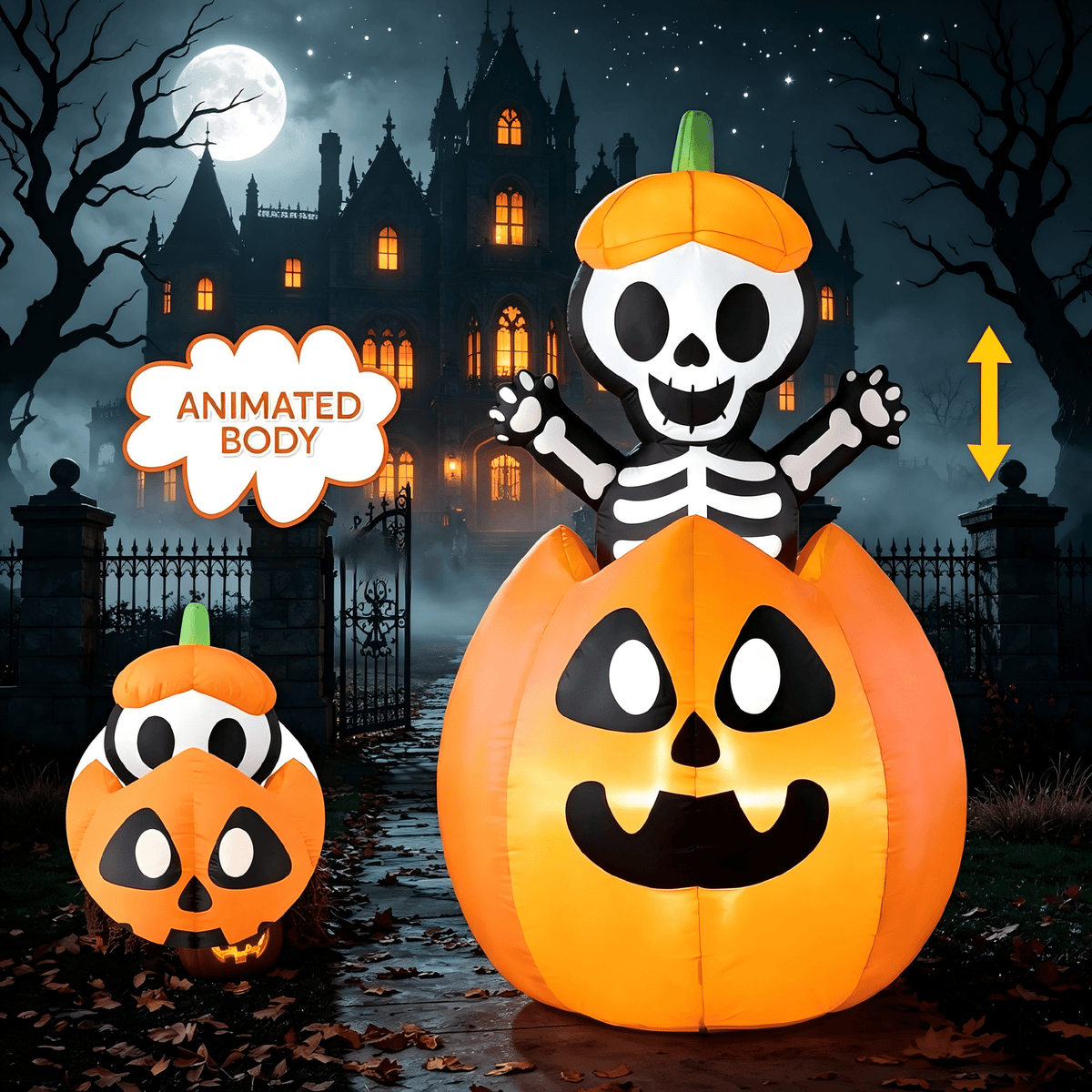 Joyfy 5 ft Halloween Inflatable Animated Cat on Pumpkin,Halloween Outdoor Decoration with LED Lights,Blow Up Decoration for Yard & Lawn,Party