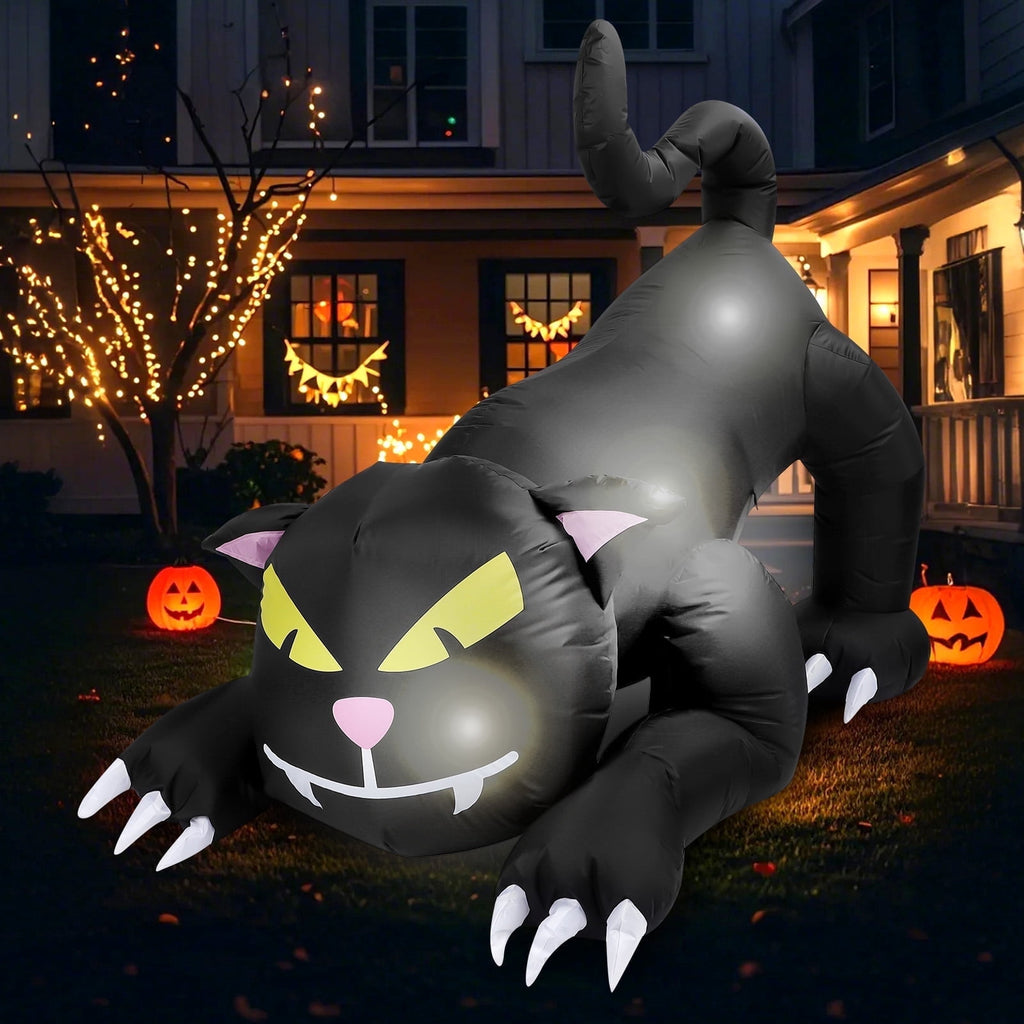 Halloween Inflatables Outdoor, 8FT Long Cute & Lighted Blow Up Decoration Pumpkin Family with Witch Hat, Large Halloween Inflatables Decorations with Lights for Yard, Holiday, Home