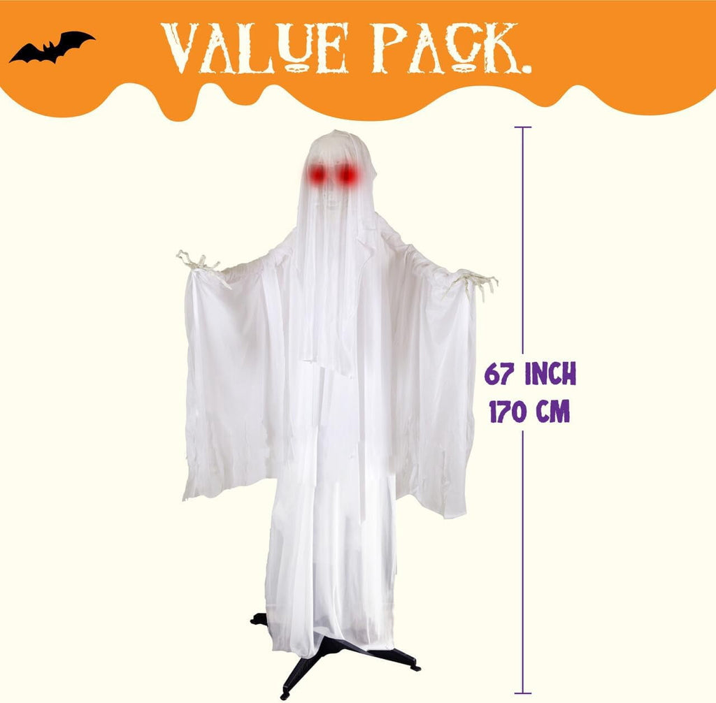 Joyfy Halloween Decorations Outdoor, 72"(6ft) Light Up Animated Scary Decorations Pumpkin Ghost with Sound Activation,Animatronics Pumpkin Decorations for Haunted House Prop Yard Decor