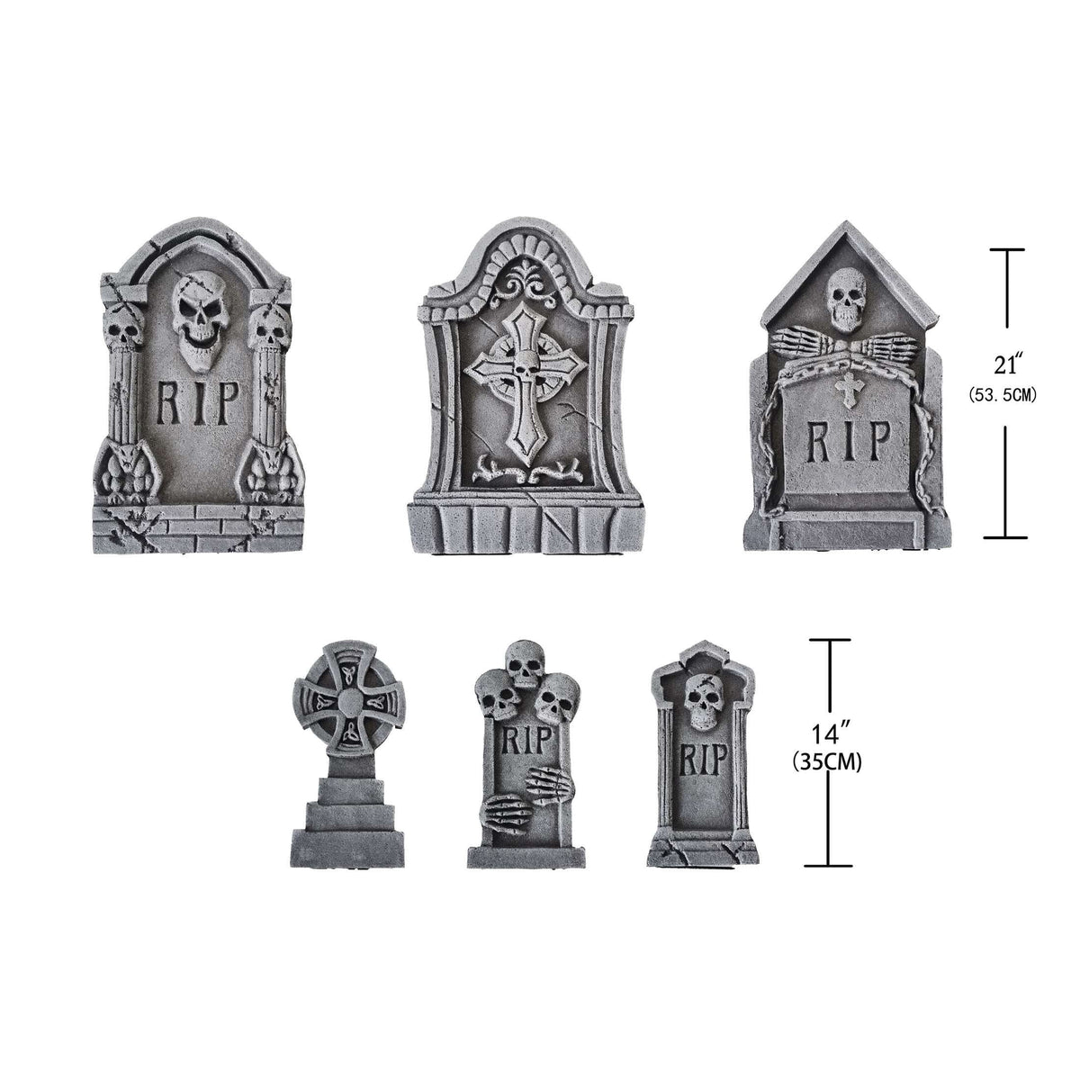 Tombstones Skulls Decoration Set, Gray, 6 Pieces, Halloween by Way To Celebrate
