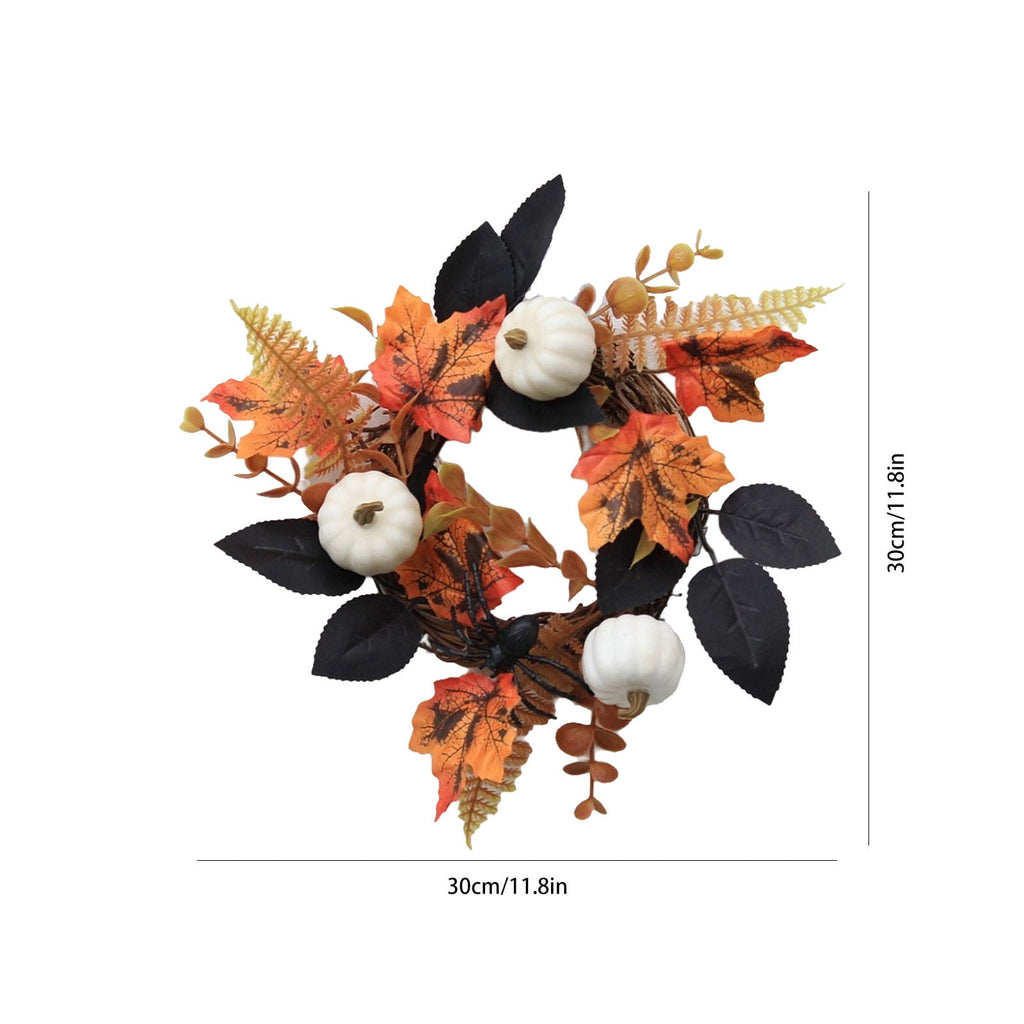 YIMWNYI Pumpkin Maple Leaf Decorative Wreath, Artificial Fall Wreath for Halloween, Thanksgiving, Harvest Festival Home Decor, Waterproof and Sunproof Autumn Wreath, Indoor and Outdoor Decoration