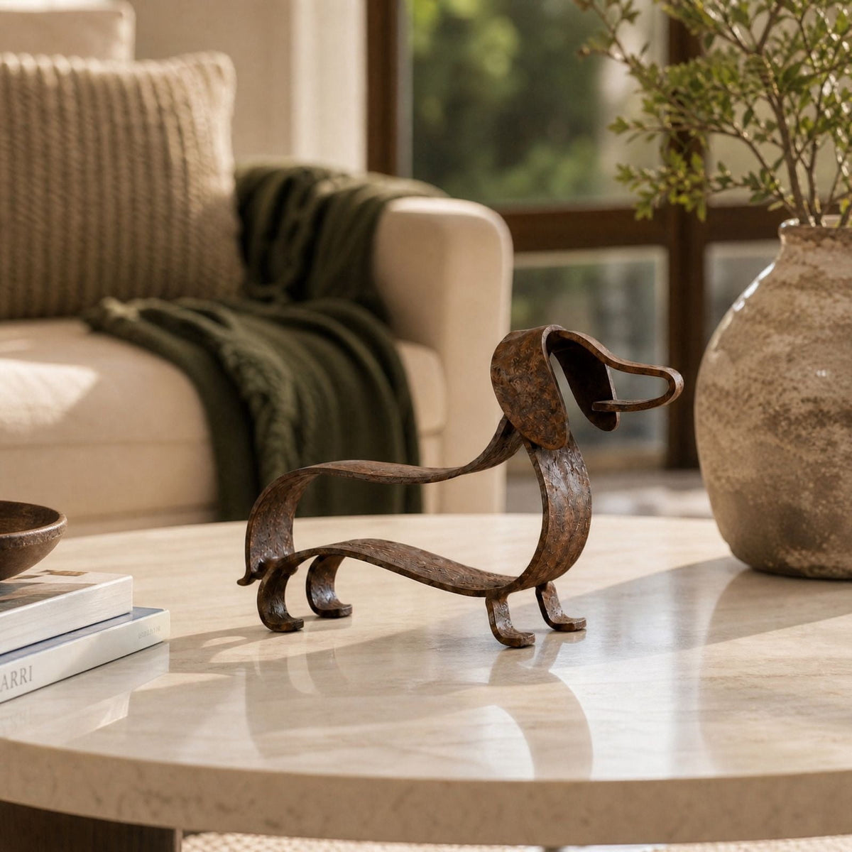 Dachshund Statue 9", Rusted Metal Dog Sculpture for Garden Yard, 1 Pack