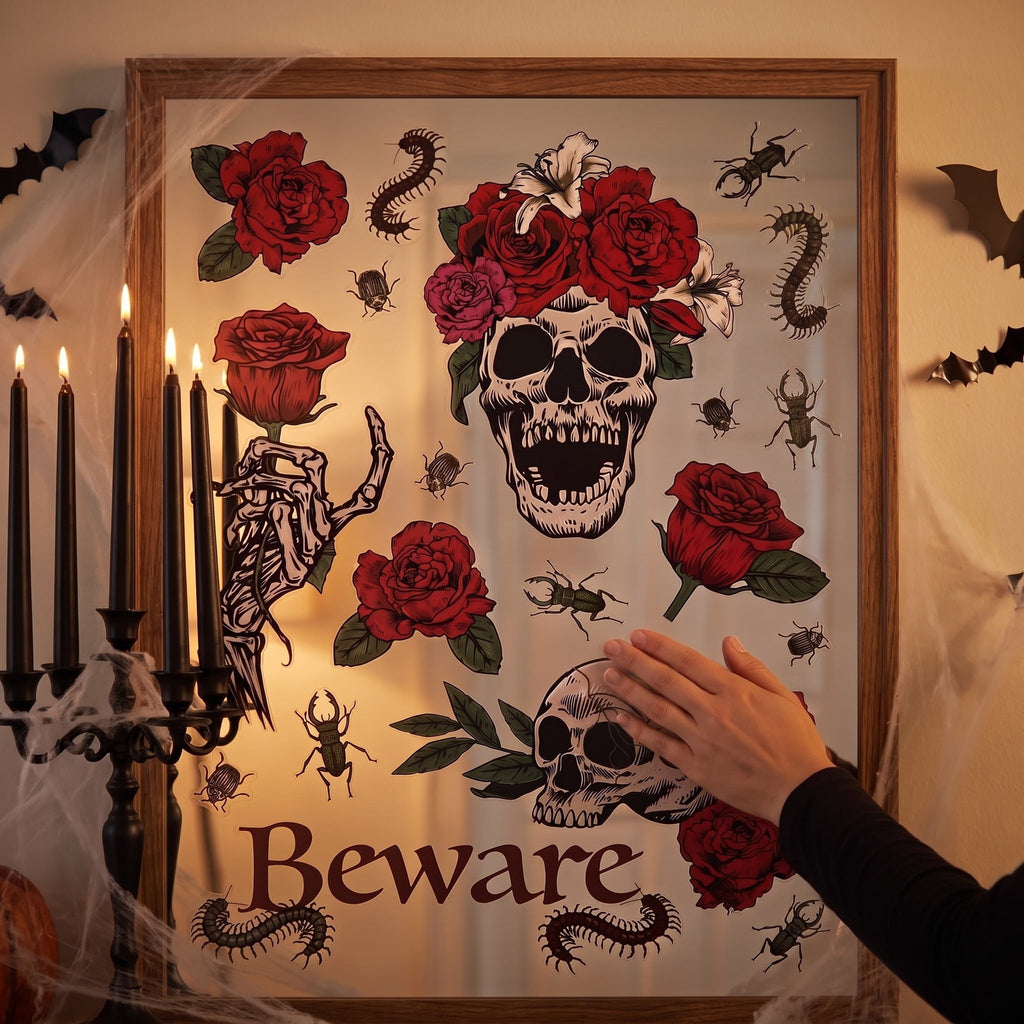 Skulls and Roses Window Clings, Multicolor, 11.75" x 17", Halloween by Way To Celebrate