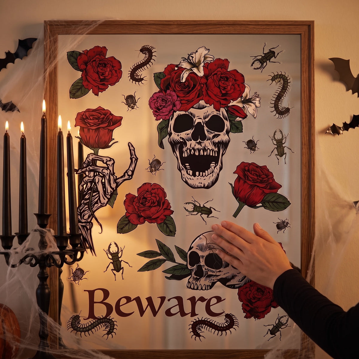 Skulls and Roses Window Clings, Multicolor, 11.75" x 17", Halloween by Way To Celebrate