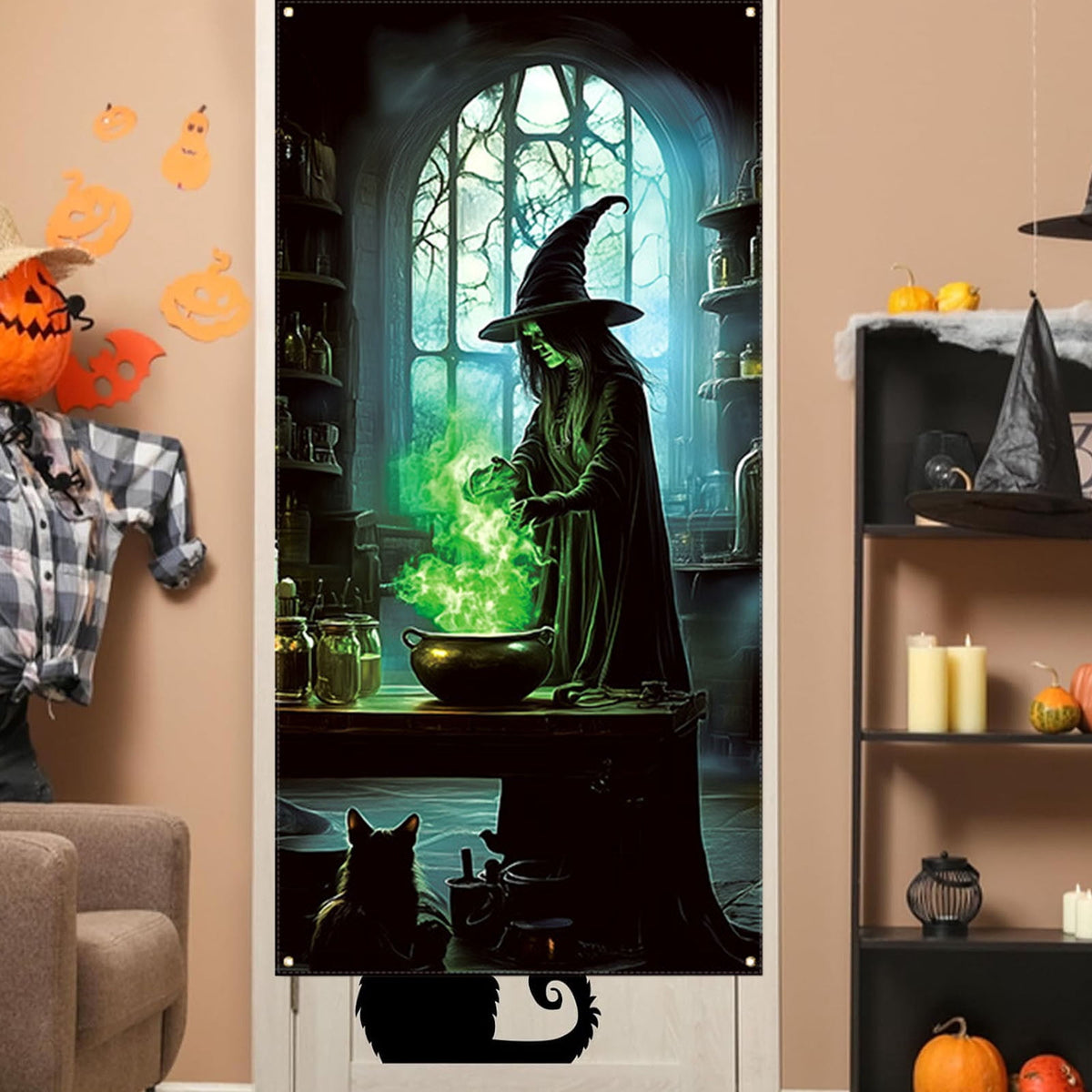 DAMAI Halloween Door Hanging Curtain Party Festival Scene Layout Supplies Decorative Porch Hanging Cloth