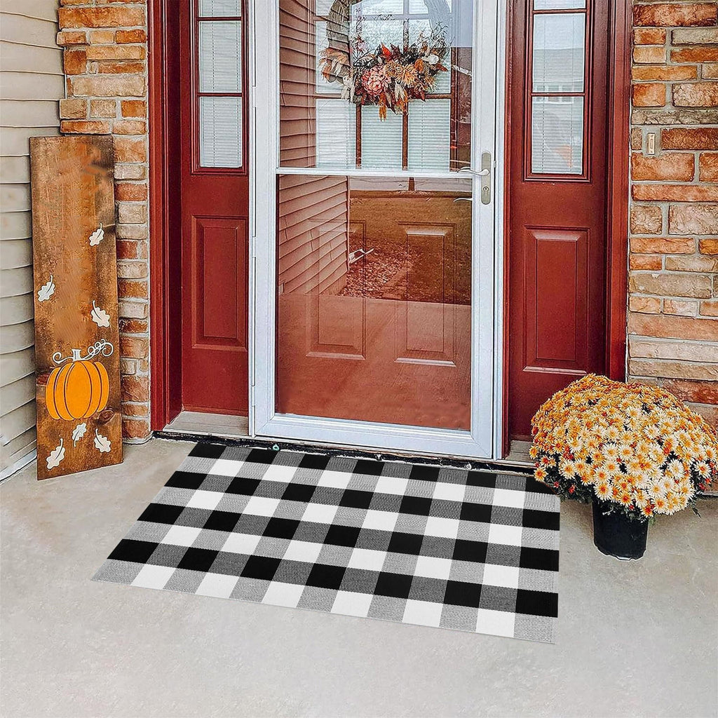 AZXY Halloween Decor, 16x24 Inch Black Buffalo Plaid Fall Doormat, Halloween Decorations for Home Indoor Outdoor, Weather Resistant Striped Floor Rug for Front Porch Entryway Halloween Decor