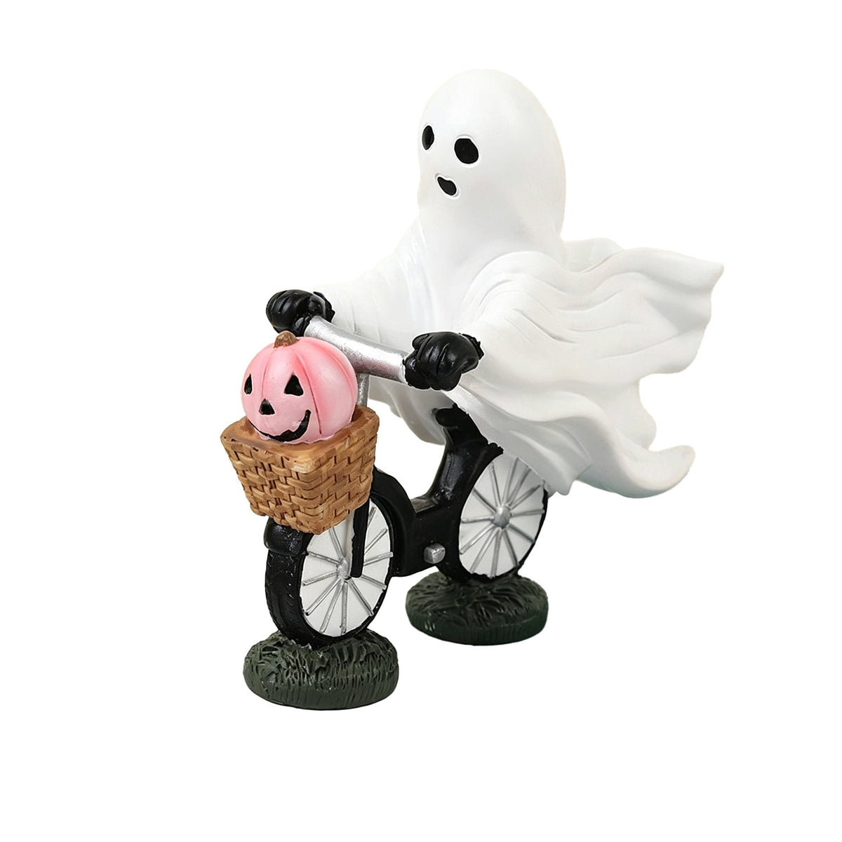 Halloween Ghost Figurine, Ghost Girl with Pink Bow & Hot Drink, Funny Ghost Statue Halloween Decor for Gift, Cute Spooky Tabletop Ornament for Home, Mantle, Desk & Party Decoration