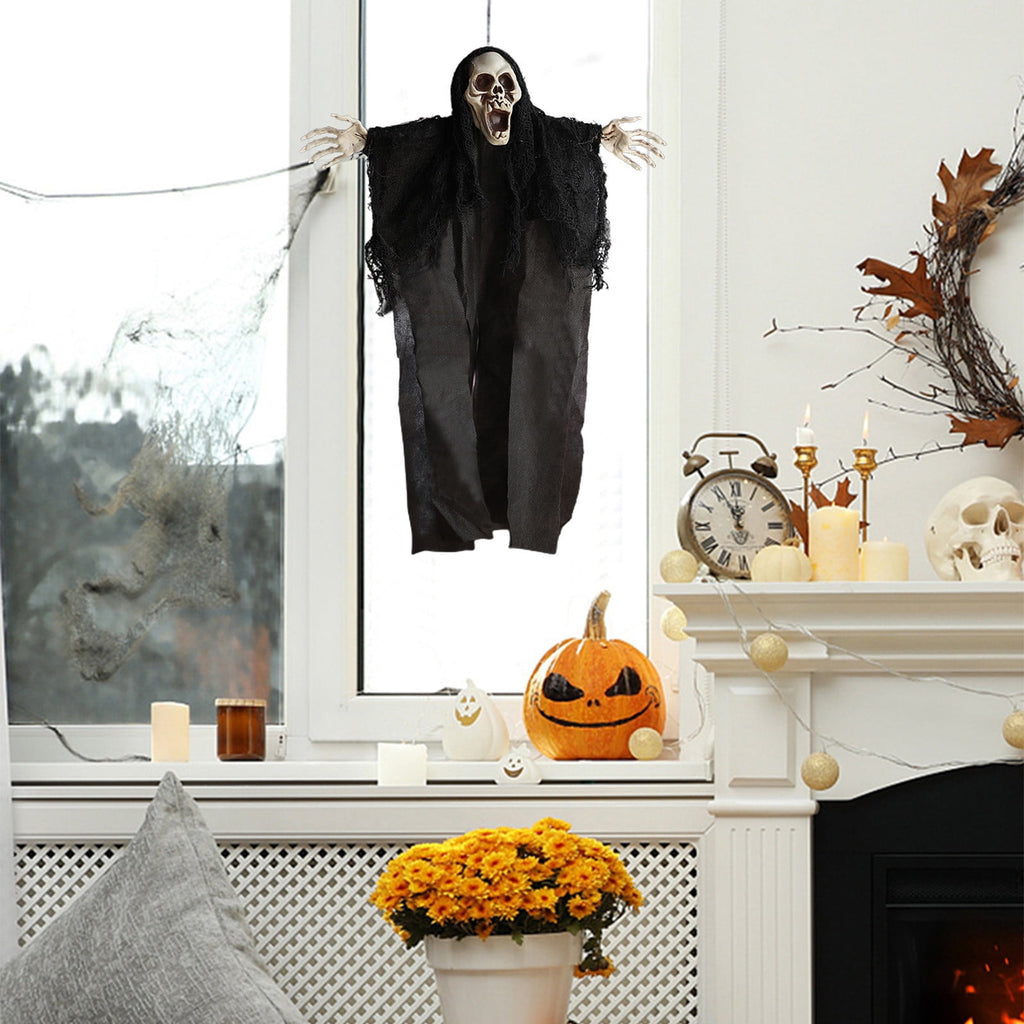 Wadada Halloween Hanging Grim Reapers, Halloween Skeleton Flying Ghosts for Halloween Outdoor Decoration, Haunted Haunted House Prop, Halloween Party Supplies Decor (17x13 Inch, With Suction Cups)