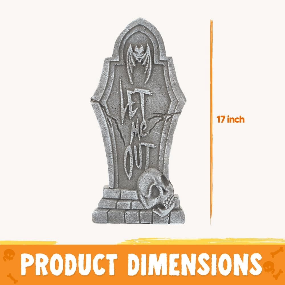 Joyfy 5 Pack Halloween Tombstone Outdoor Decorations,17 Inch Foam RIP Cemetery Headstone Decoration and 12 Halloween Yard Lawn Decoration Metal Stakes